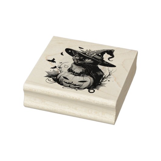 Schwarze Katze, Fledermäuse und Jack-O-Laterne Gummistempel (Stempel)