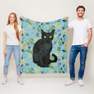 Schwarze Katze Fleecedecke