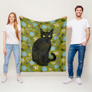Schwarze Katze Fleecedecke