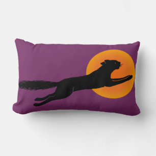Schwarze Katze fliegt über den Mond Retro-Kissen Lendenkissen
