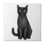 Schwarze Katze Fliese<br><div class="desc">Handgemalte Schwarzkatze</div>