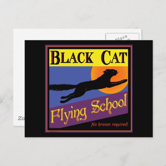 Schwarze Katze Flying School Vintages Halloween Po Postkarte (Vorne/Hinten)