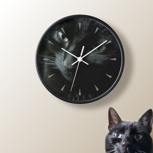 Schwarze Katze Foto Runde Wanduhr