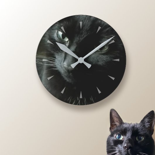 Schwarze Katze Foto Runde Wanduhr