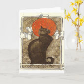 schwarze Katze französisches Vintages Karte (Gelbe Blume)