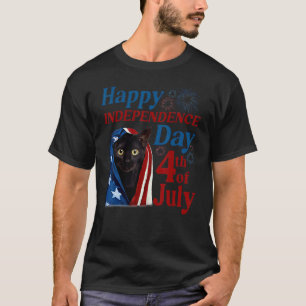 Schwarze Katze Frohes 4. Juli Unabhängigkeitstag T-Shirt