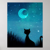 Schwarze Katze funkelt Sternenhimmel moderne Illus Poster (Vorne)