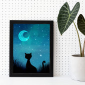 Schwarze Katze funkelt Sternenhimmel moderne Illus Poster