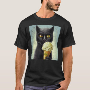 Schwarze Katze Fußball Eiscreme T-Shirt