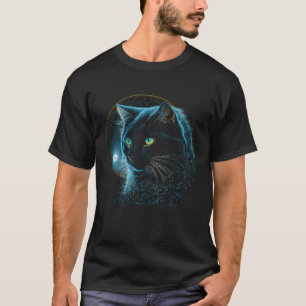 Schwarze Katze Galaxy Mond Grafik T-Shirts Männer