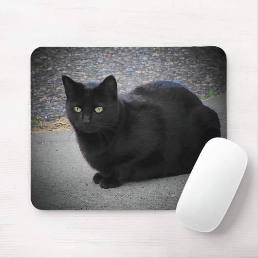 Schwarze Katze gefangen in einem Mondstrahl Mousepad (Mit Mouse)