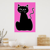 Schwarze Katze gegen einen heißen rosa Hintergrund Poster (Küche)