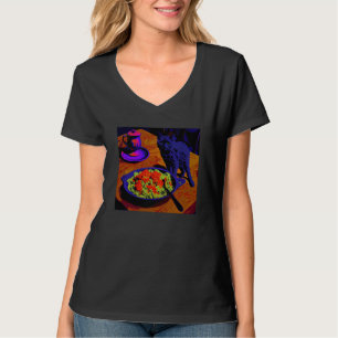 Schwarze Katze gehende Mac And Cheese 1 T-Shirt