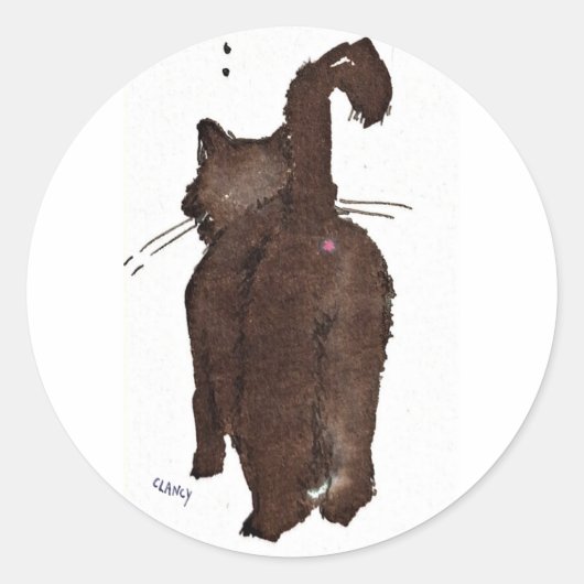 Schwarze Katze geht weg Runder Aufkleber (Vorderseite)