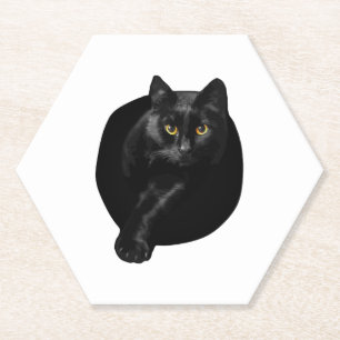 Schwarze Katze Gelbe Augen Katzen T-Shirt Geschenk Untersetzer