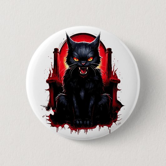 Schwarze Katze Gelbe Augen Katzen Wut Button (Vorderseite)