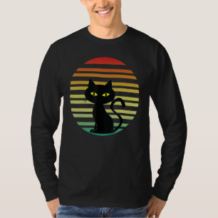 Schwarze Katze Gelbe Augen Retro Sonnenuntergang K T-Shirt