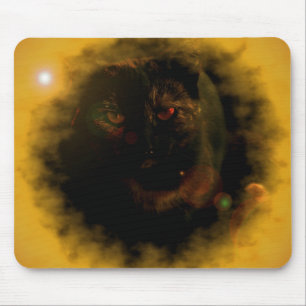 schwarze Katze gelbe Sonnenstrahlen-Mauspad Mousepad