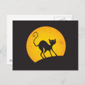 Schwarze Katze - gelber Mond Postkarte (Vorne/Hinten)