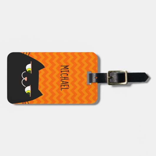 Schwarze Katze Gepäckanhänger (Vorderseite horizontal)