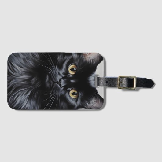 Schwarze Katze Gepäckanhänger (Vorderseite (Horizontal))