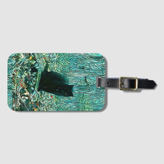 Schwarze Katze Gepäckanhänger (Vorderseite (Horizontal))