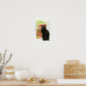 Schwarze Katze Gerahmt in Weiß Poster (Küche)