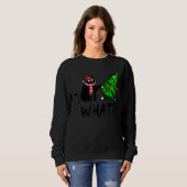 Schwarze Katze Geschenk schiebt Weihnachtsbaum übe Sweatshirt (Vorne ganz)
