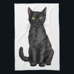 Schwarze Katze Geschirrtuch<br><div class="desc">Handgemalte Schwarzkatze</div>