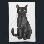 Schwarze Katze Geschirrtuch<br><div class="desc">Handgemalte Schwarzkatze</div>