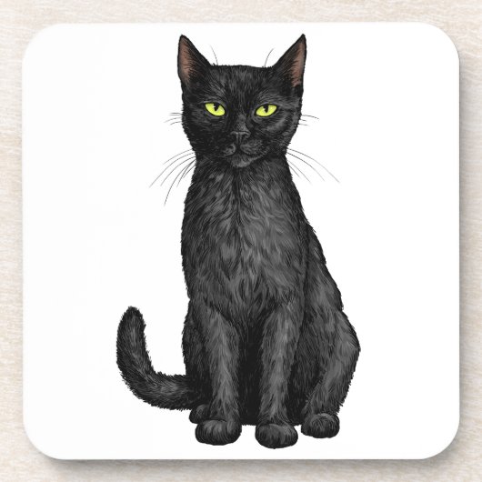 Schwarze Katze Getränkeuntersetzer (Vorderseite)