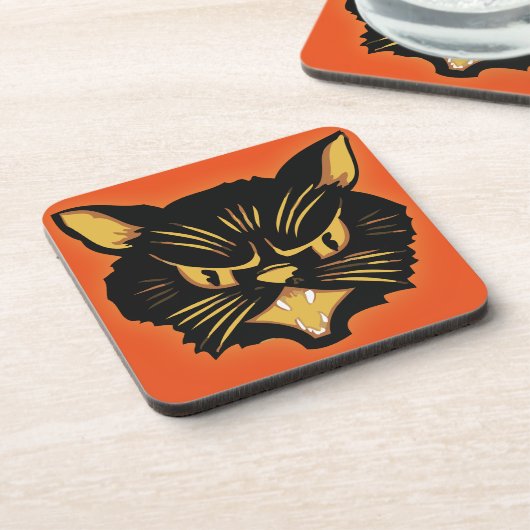 Schwarze Katze Getränkeuntersetzer (Linke Seite)