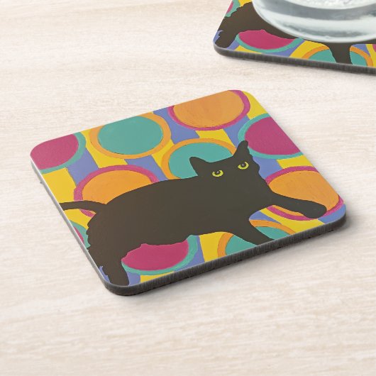 Schwarze Katze Getränkeuntersetzer (Linke Seite)