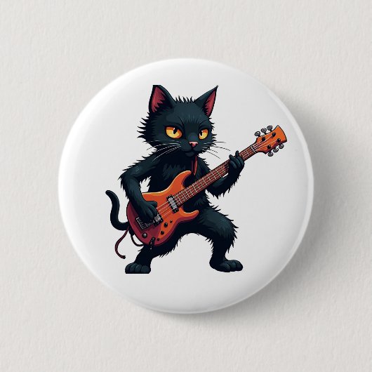 Schwarze Katze Gitarrenspieler Button (Vorderseite)