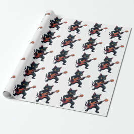 Schwarze Katze Gitarrenspieler Geschenkpapier