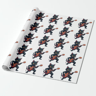 Schwarze Katze Gitarrenspieler Geschenkpapier