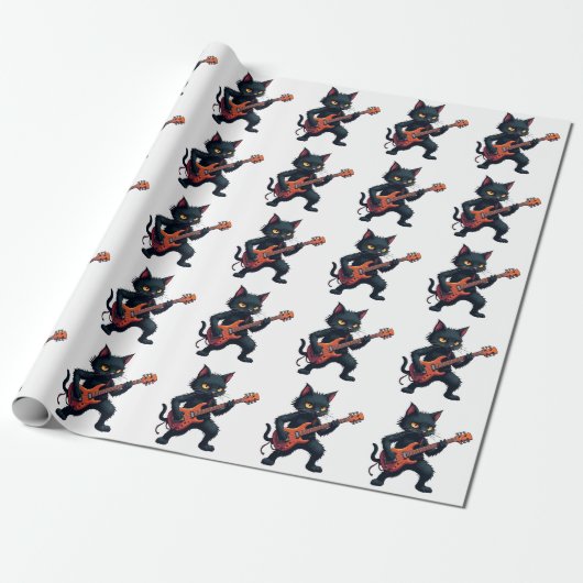 Schwarze Katze Gitarrenspieler Geschenkpapier (Ungerollt)