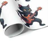 Schwarze Katze Gitarrenspieler Geschenkpapier (Rolleneckpunkt)
