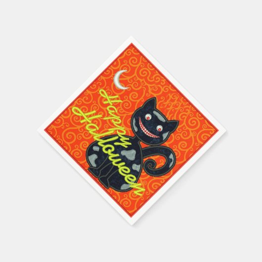 Schwarze Katze "glücklichen Halloweens" Serviette (Ecke)