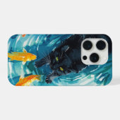 Schwarze Katze & Goldfische iPhone Hülle (Rückseite (Horizontal))