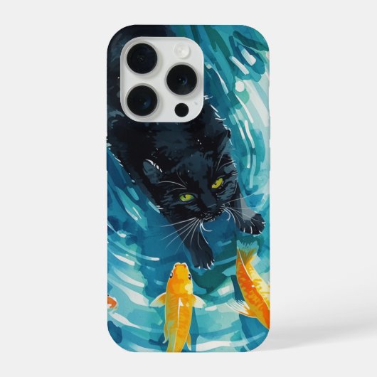 Schwarze Katze & Goldfische iPhone Hülle (Rückseite)