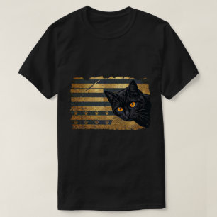 Schwarze Katze Goldfolie Streifen Pfotenabdruck Ku T-Shirt
