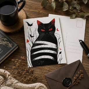 Schwarze Katze Gothic Art Rot Schwarze Moderne Kat Postkarte