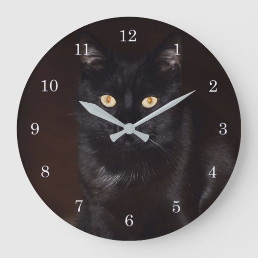 Schwarze Katze Große Wanduhr (Vorderseite)