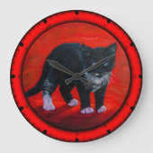 Schwarze Katze Große Wanduhr (Vorderseite)