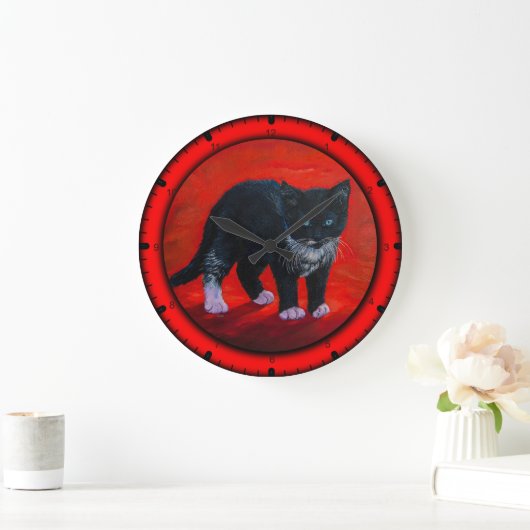 Schwarze Katze Große Wanduhr (Zuhause)