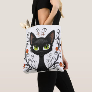 Schwarze Katze Grüne Augen Filigran-Design Tasche