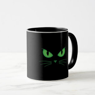 Schwarze Katze Grüne Augen Gruselig Tasse