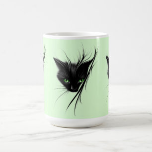 Schwarze Katze Grüne Augen Modernes Design Katzenl Kaffeetasse
