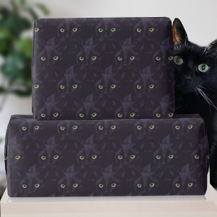 Schwarze Katze Grüne Augen Muster Haustier Geburts Geschenkpapier
